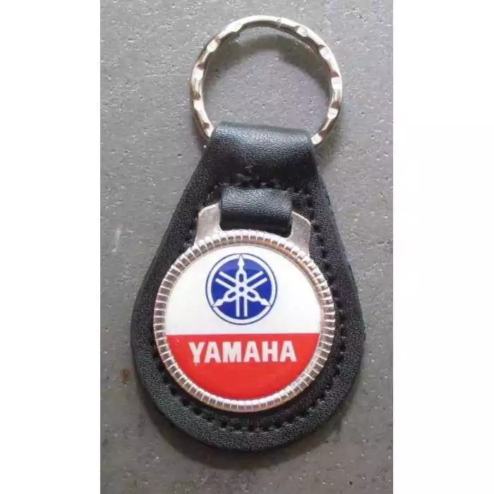porte clé métal cuir yamaha logo blanc rouge moto motard