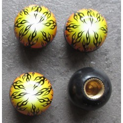 bouchon valve de roue (x4) flammes noir sur fond jaune auto