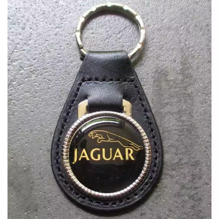 porte clé métal cuir jaguar logo noir voiture anglaise