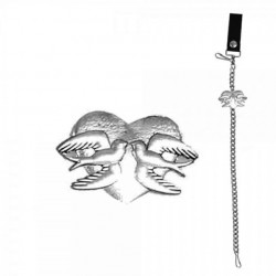 chaine de portefeuille chromé logo hirondelles coeur rock