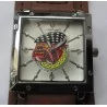 Watch Dial Bulldog Square Brown Strap Tattoo Style