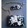 Leather wallet black glass martini white 777 rockab chain