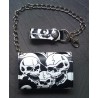 portefeuille cuir noir crane et cran d'arret blanc + chaine