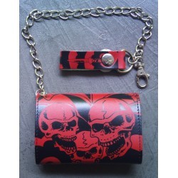 Black skull leather wallet and red stop notch + chain