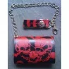 Black skull leather wallet and red stop notch + chain