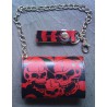 portefeuille cuir noir crane et cran d'arret rouge + chaine