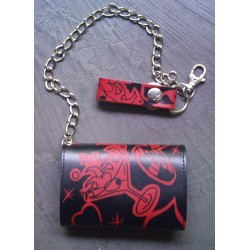 Leather wallet black glass martini red 777 rockab chain