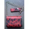 Black leather wallet Skull and Maltese cross red + chain