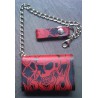 portefeuille cuir noir crane et croix malte rouge +chaine