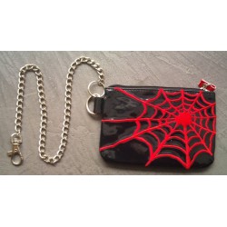 purse black glossy spider web red punk rock