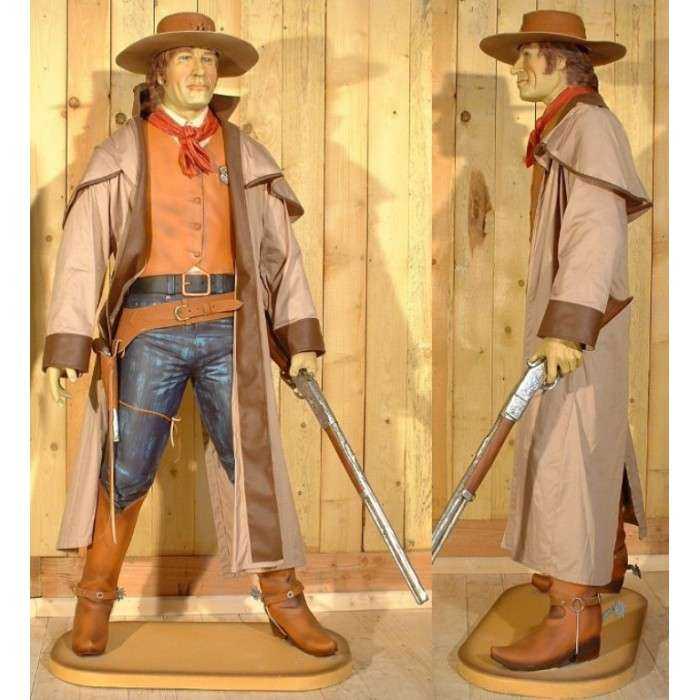 statue géante cowboy en manteau taille réel deco bar diner