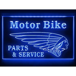 plexi advertising motor bike parts & service LED blue 30x20cm