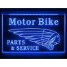 plexi publicitaire motor bike parts & service LED bleu 30x20cm
