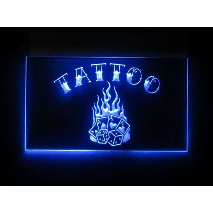 plexi advertising tattoo d flames led blue 30x20cm tattoo salon