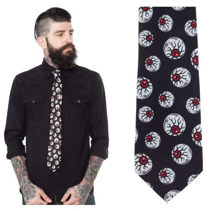 cravate noir homme oeil rouge kustom eyes rock roll