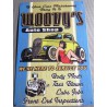 plaque woody's jaune pin up robe rouge tole publicitaire usa