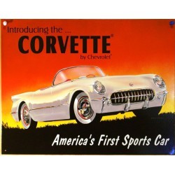 plaque chevrolet corvette first sports car tole publicitaire