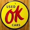 plaque used OK cars jaune tole deco garage loft diner usa