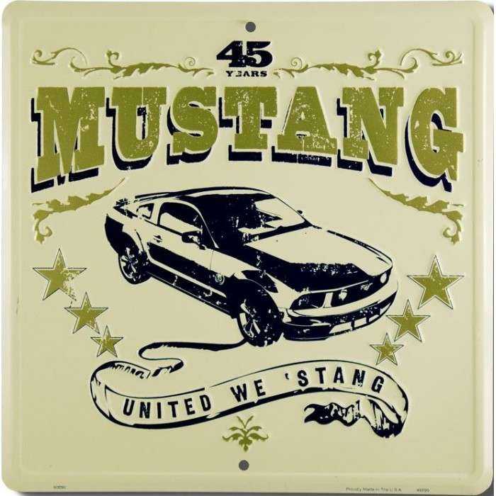 plaque ford mustang carré united we ' stang tole deco garage