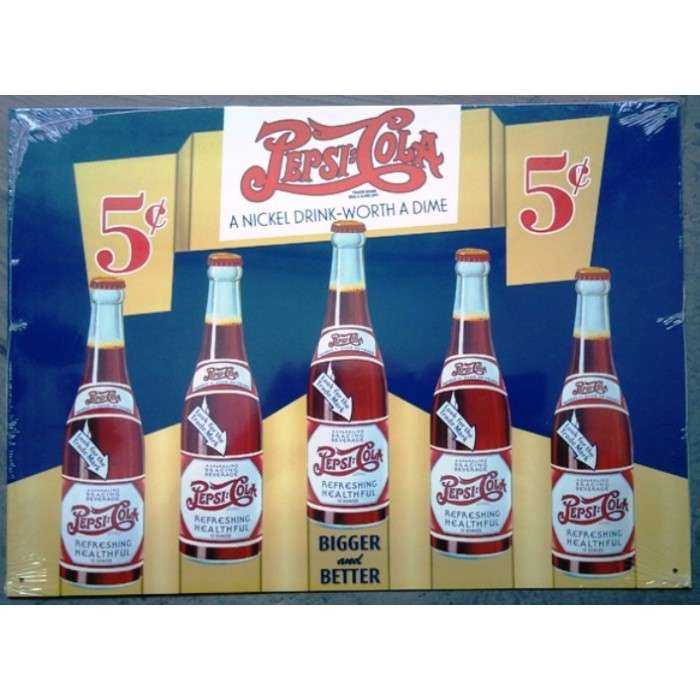 plaque pepsi cola 5cents 42cm tole deco bar diner affiche us
