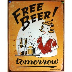 Free beer tomorrow plate with pin up retro tole pub bar usa