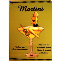 plaque cocktail martini et pin up dans un verre tole pub bar