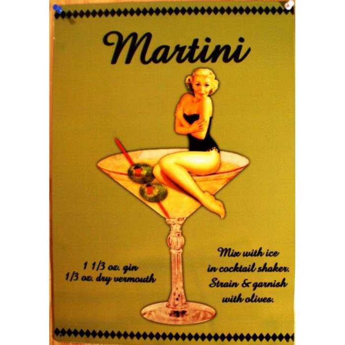 plaque cocktail martini et pin up dans un verre tole pub bar