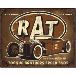 plaque hot rod cabriolet rat marron tole publicitaire usa