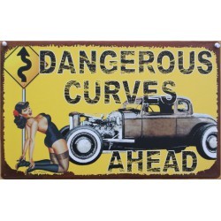 plaque dangerous curves ahead hot rod pin up usa tole