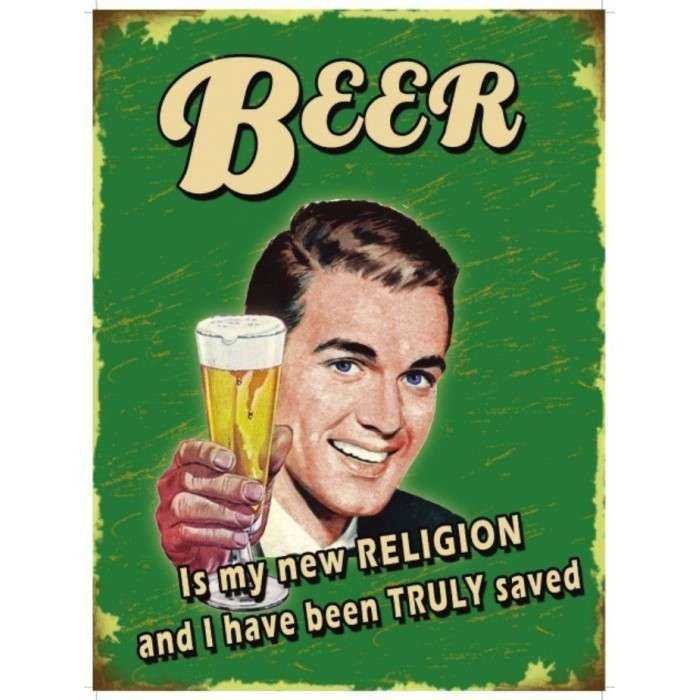Plate Kitchen Beer My New Religion Tole Humorous Metal
