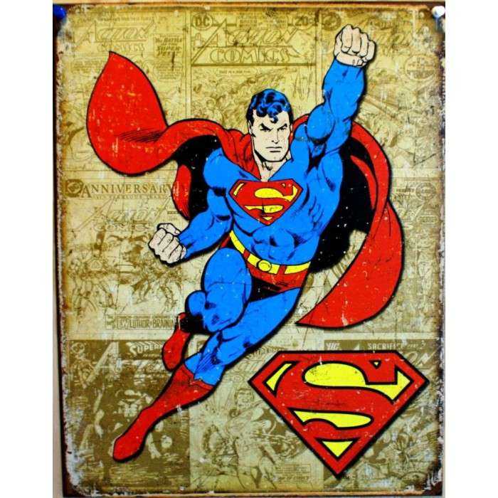 plaque superman sur fond marron tole deco affiche metal