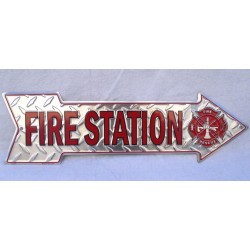 plaque fleche pompier fire station tole deco alu strié pub