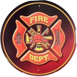 plaque pompier fire dept ronde rouge logo americain tole usa