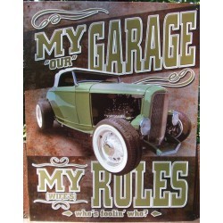 plaque hot rod vert my garage tole publicitaire deco loft us