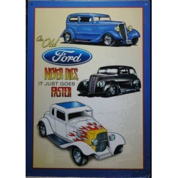 plaque hot rod old ford never dies tole publicitaire usa
