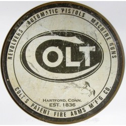 plaque flingue pistole marque colt tole ronde deco usa pub