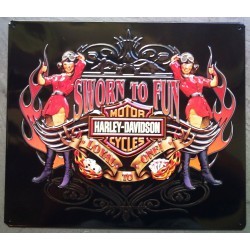 plaque Harley Davidson sworn to fun 2 pin up rouge et flames