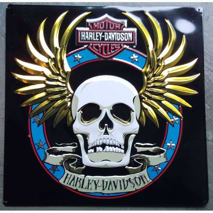 Harley Davidson Winged Skull Golden Tole Biker USA