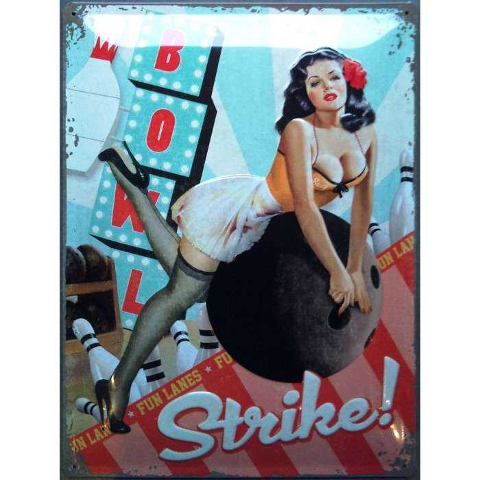 Plate Pin Up Sexy lingerie Strike Bowling Poster Tole Pub