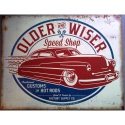plaque older wiser speed shop beige mercury tole pub usa