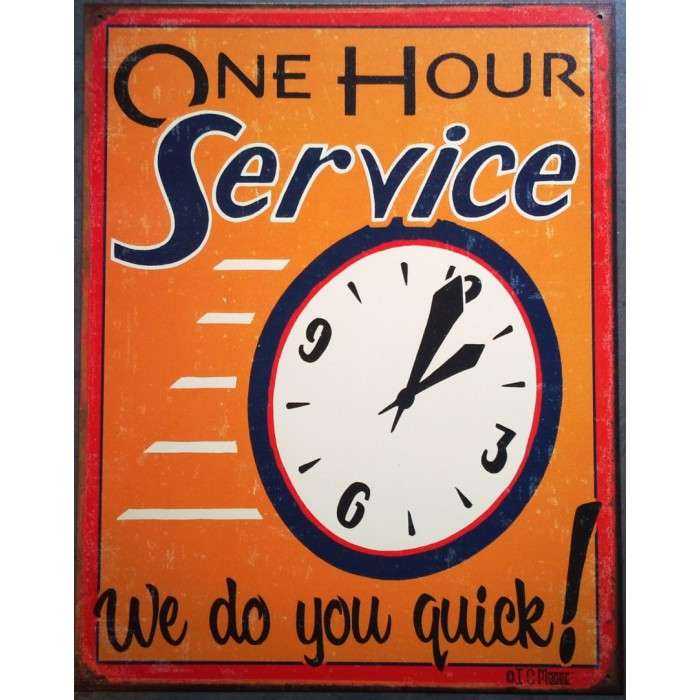 Plate One Hours Service Deco Retro Style 50's Poster Tole