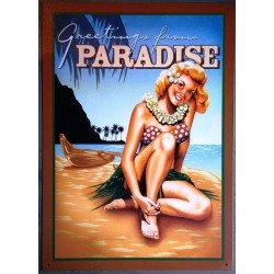 Hula Girl Paradise Pin Up Plate Sitting on the Beach Tole US