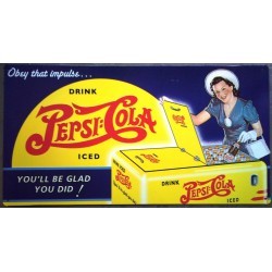 plaque pepsi cola glaciere jaune tole deco usa affiche metal