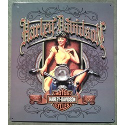 plaque Harley Davidson pin up de face tole fond gris usa