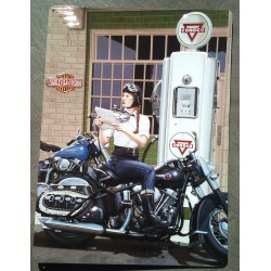 plaque Harley Davidson pin up et pompe a essence conoco