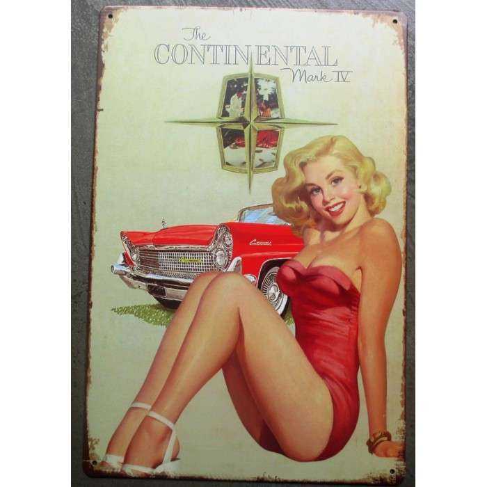 plaque pin up blonde voiture continental rouge tole deco