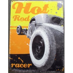 plaque hot rod racer gris fond orange tole publicitaire usa
