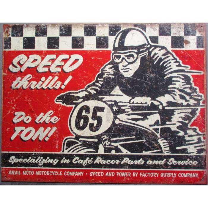 Speed plate motorcycle red and checkerboard poster tole pub garage