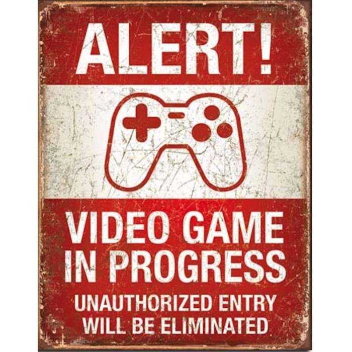 plaque alert video game in progress tole pub jeux affiche us