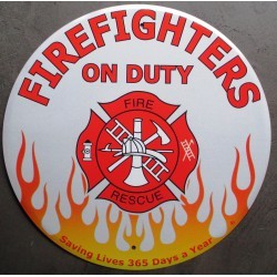 Round firefighter plate white flames tole deco fire station USA